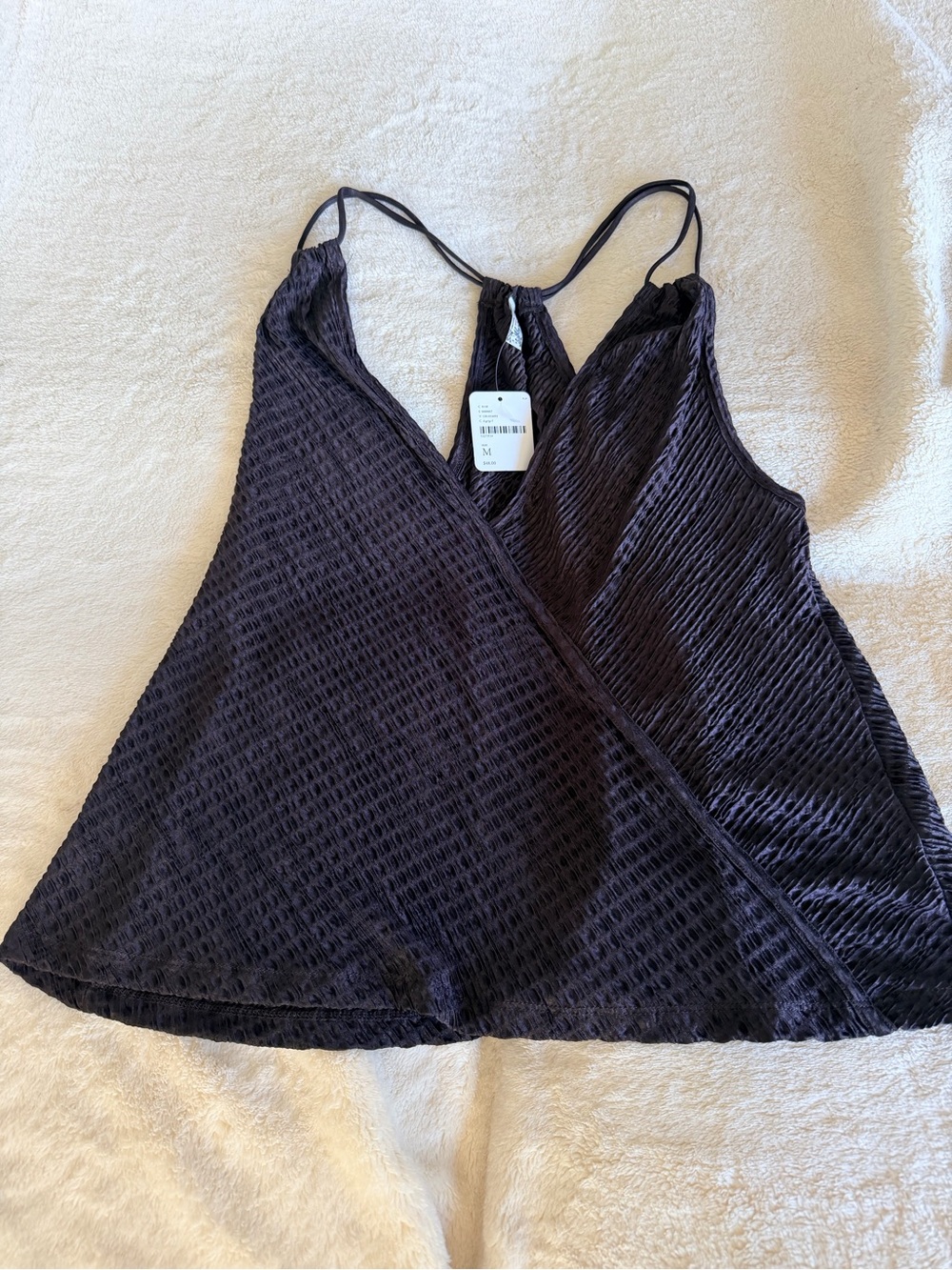 Free People NWT Textured Satin Strappy Cami Tank Top Black Size M
